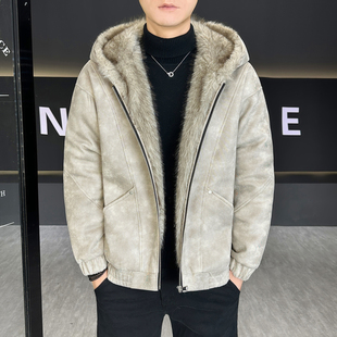 座山雕夹克男冬季2025新款加绒加厚外套男装休闲时尚保暖连帽棉服