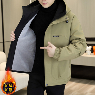 加绒加厚外套男士秋冬季连帽男装夹克帅气潮牌青年休闲保暖棉衣服