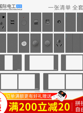 国际电工118型长方形开关插座面板小中盒二三插五孔散件组装面板