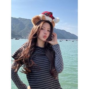 修身 T恤 显瘦春夏上衣女 ENT条纹波点假两件长袖 韩国东大门NONCON