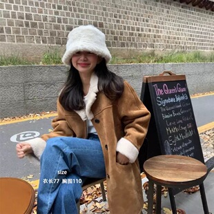 环保羊羔毛皮毛一体皮草外套2026韩国冬季女翻领绒面中长款上衣女