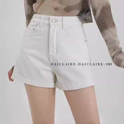 代嘉儿daiclaire牛仔裤女夏薄款阔腿短裤弹力高腰辣妹A字热裤1383