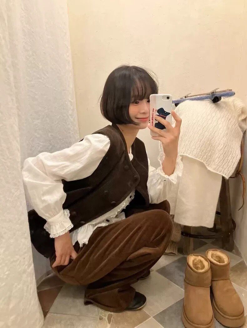 2025冬季新款韩国东大门vi*plain灯芯绒双排扣背心马甲外套女