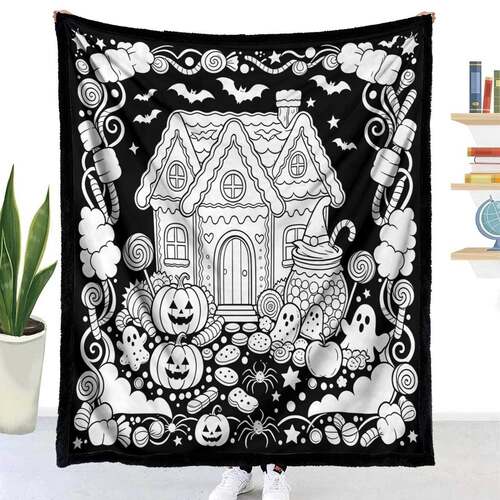 定制涂鸦毛毯减压创意毯万圣节系列礼品毯DIY Coloring Blanket35