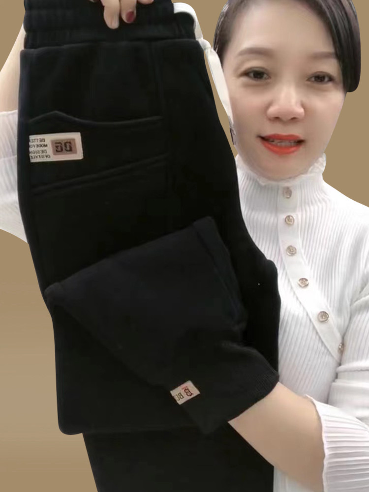 유럽 ??제품 2024 가을 겨울 새로운 스타일 플러스 벨벳 캐주얼 스포츠 탄성 허리 하렘 레깅스 여성용 스웨트 팬츠 루즈 패셔너블 얇은 스타일