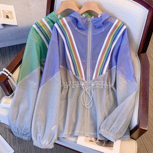 百搭气质收腰撞色防0325e 长袖 休闲连帽防晒衣外套女2026夏季 新款