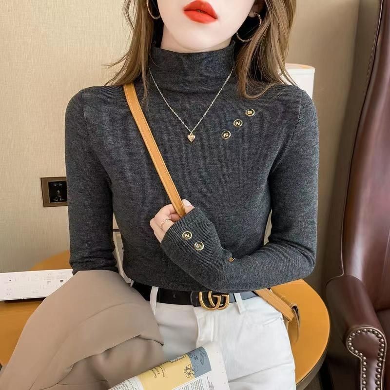 【芭拉婷】绵羊绒保暖半高领打底衫女装秋冬装韩版新款修身纯色百