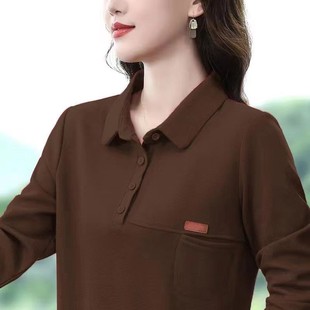 衫 新款 2025长袖 中年宽松休闲女领卫衣妈妈T恤POLO打底翻领装