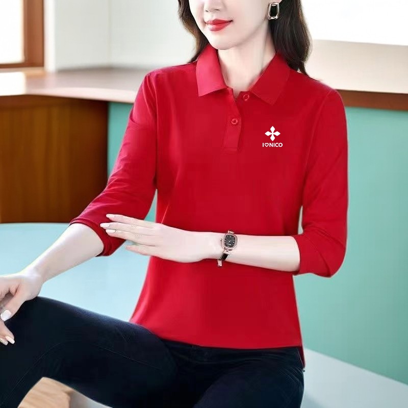 【芭拉婷】洋气时尚百搭长袖工作服春秋季纯色大码显瘦女士宽松翻
