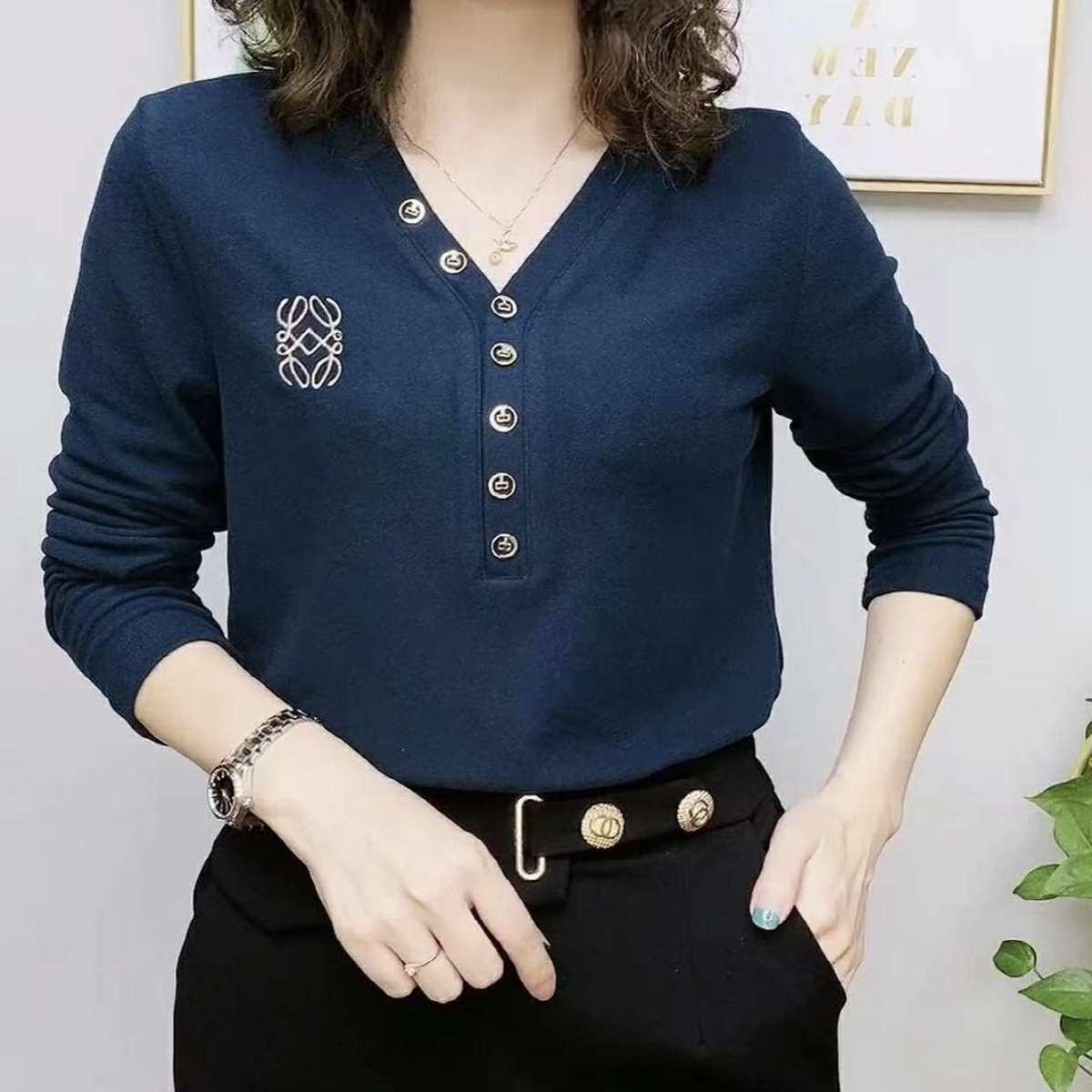 秋冬装新款双面德绒时尚V领加厚打底衫T恤气质小衫上衣大码女装