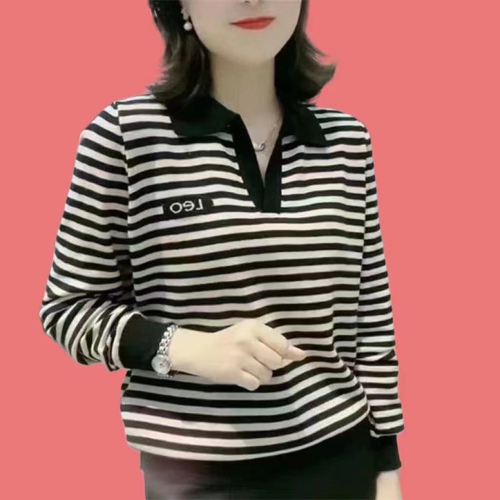 【芭拉婷】POLO衫长袖T恤女宽松大码妈妈装春季2026新款体恤显瘦