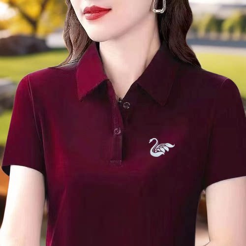 韩版显瘦女夏季新款polo衫妈妈翻领短袖品质时尚休闲大码运动上衣