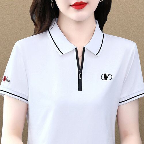 短袖t恤女2026夏装新款时尚拉链polo衫妈妈遮肉纯色上衣外穿小衫