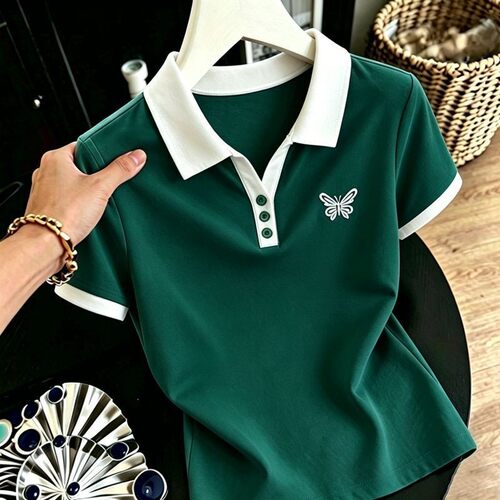 polo衫女士夏季2026新款设计感修身上衣显瘦大码潮流T恤妈妈女装