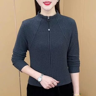 H妈妈装 上衣女秋冬新款 洋气纯色拉链开衫 气质保暖双面 芭拉婷