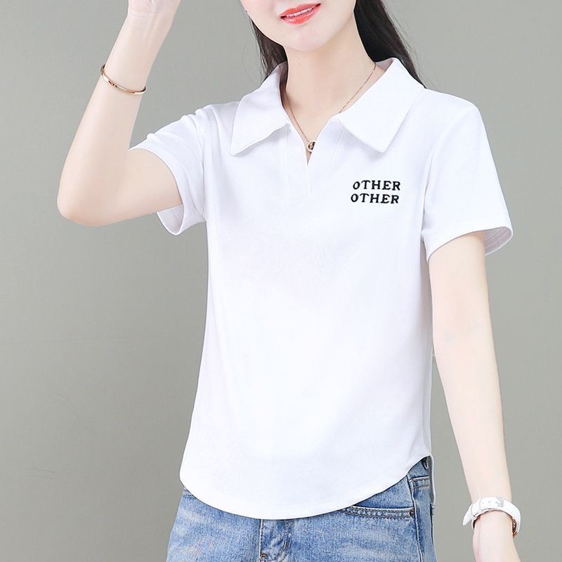 夏装短袖t恤女士polo衫时尚韩版刺绣打底衫修身短款小个子上衣