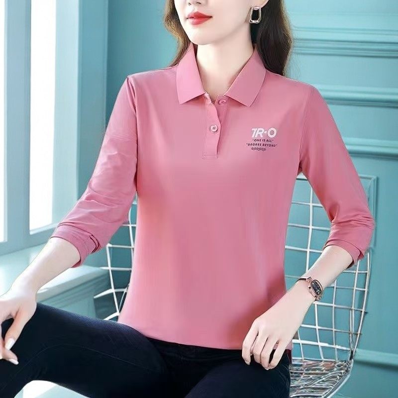 【芭拉婷】春秋季长袖新款时尚洋气显瘦翻领Polo衬衫领百搭减龄打