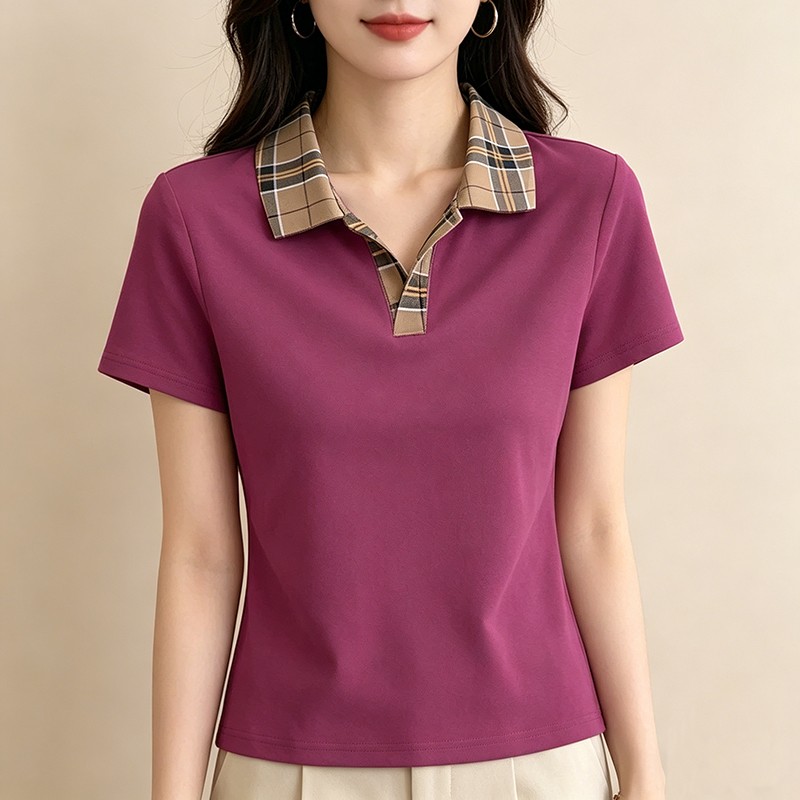 【芭拉婷】短袖t恤女夏季新款翻领大码休闲中年妈妈POLO衫纯色修