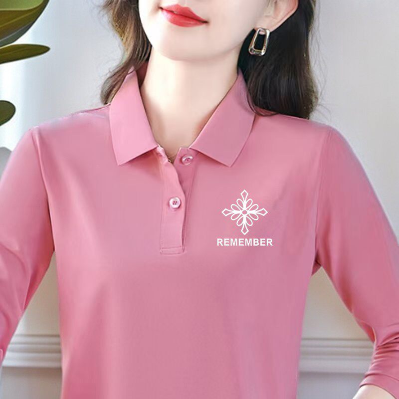 工厂直销翻领长袖T恤女士打底衫春秋新款大码显瘦洋气减龄POLO衫