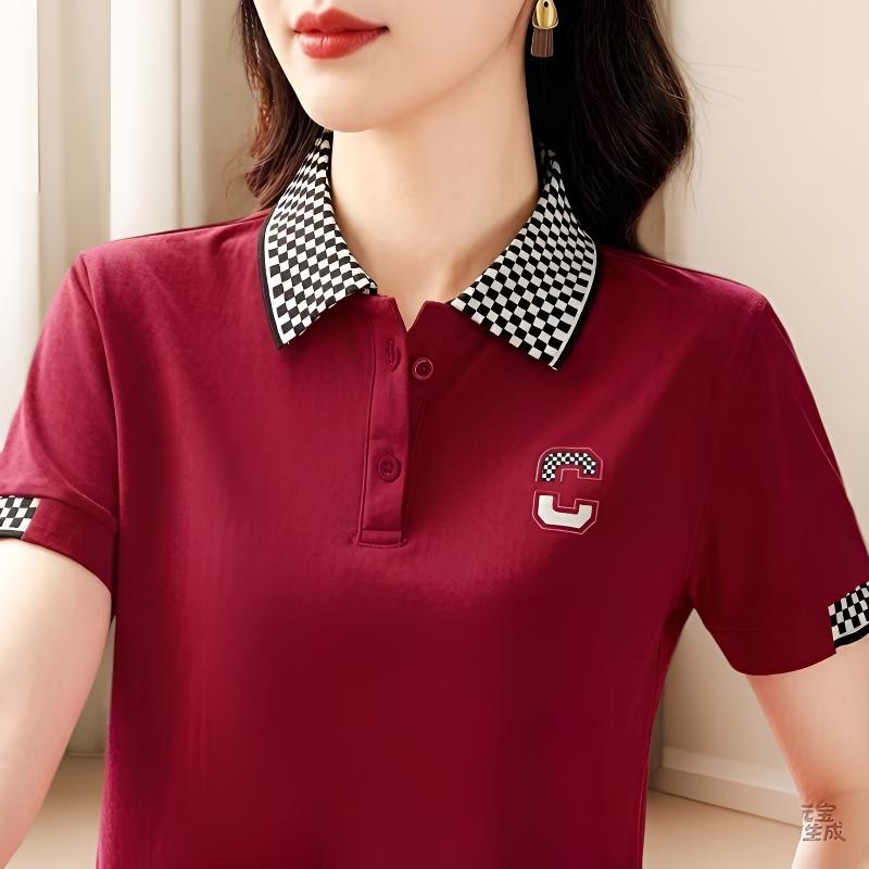新款翻领POLO衫上衣女装短袖夏季广场舞蹈服休闲宽松显瘦运动T恤