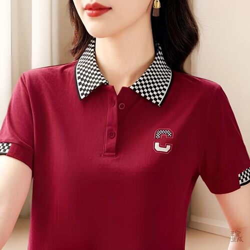 新款翻领POLO衫上衣女装短袖夏季广场舞蹈服休闲宽松显瘦运动T恤