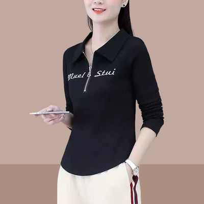 拉链POLO衫春秋装长袖卫衣女T恤