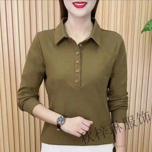 芭拉婷 上衣小衫 领中年女装 长袖 翻领Polo洋气 妈妈春秋纯色新款