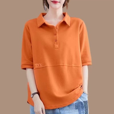 女士t恤短袖宽松短袖T恤女夏装新款休闲薄卫衣大码时尚翻领上衣