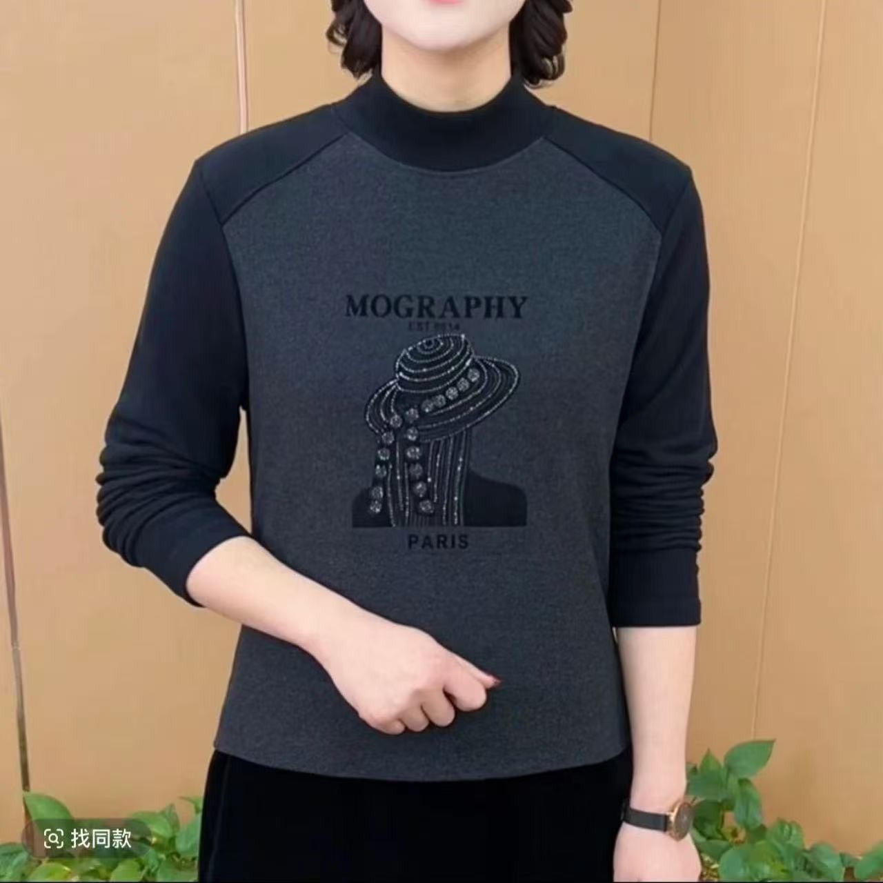 【芭拉婷】德绒 爆款女士长袖新款妈妈中年宽松高档小衫中年人女