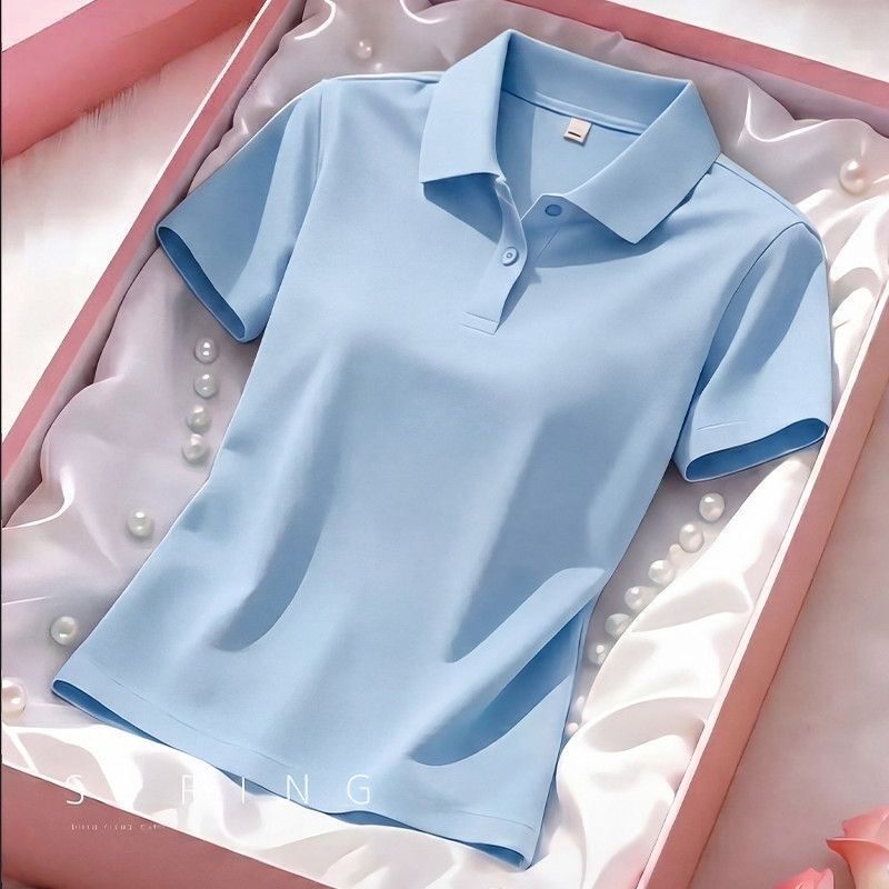 品质妈妈翻领短袖t恤女夏季新款polo衫中年运动妈妈休闲大码上衣