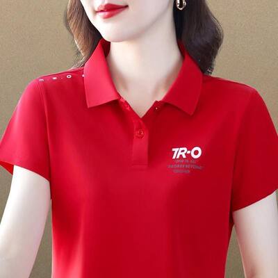 【芭拉婷家】tpolo大码女中年人恤品质休闲短袖100%翻领新款夏季