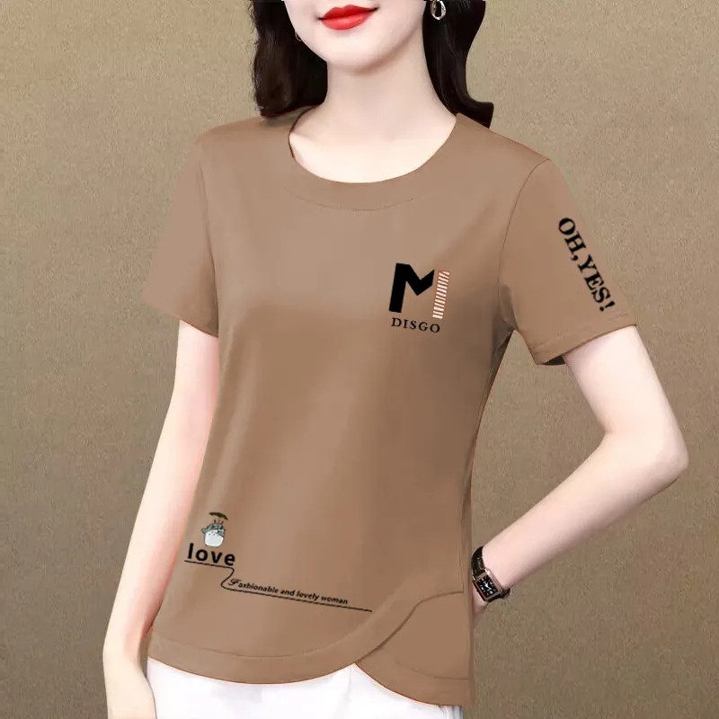 短袖t恤女士夏装2026新款宽松显瘦洋气减龄休闲运动妈妈大码上衣