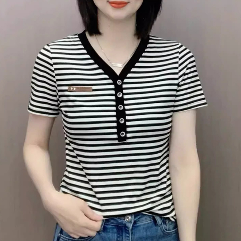 【芭拉婷】纯棉时尚百搭短袖T恤女夏季新款洋气休闲显瘦舒适透气
