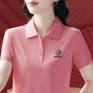 高档100%大码品质有领短袖翻领夏装妈妈新款宽松有领POLO休闲上衣