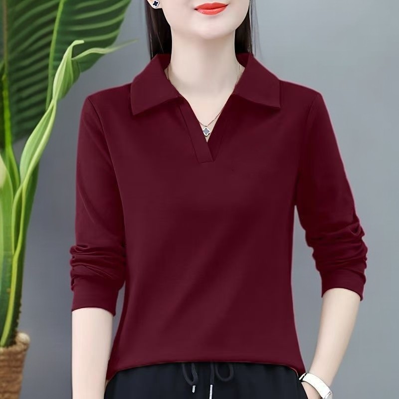 【芭拉婷】polo春秋显瘦长袖洋气时尚百搭宽松翻领大码气质休闲女