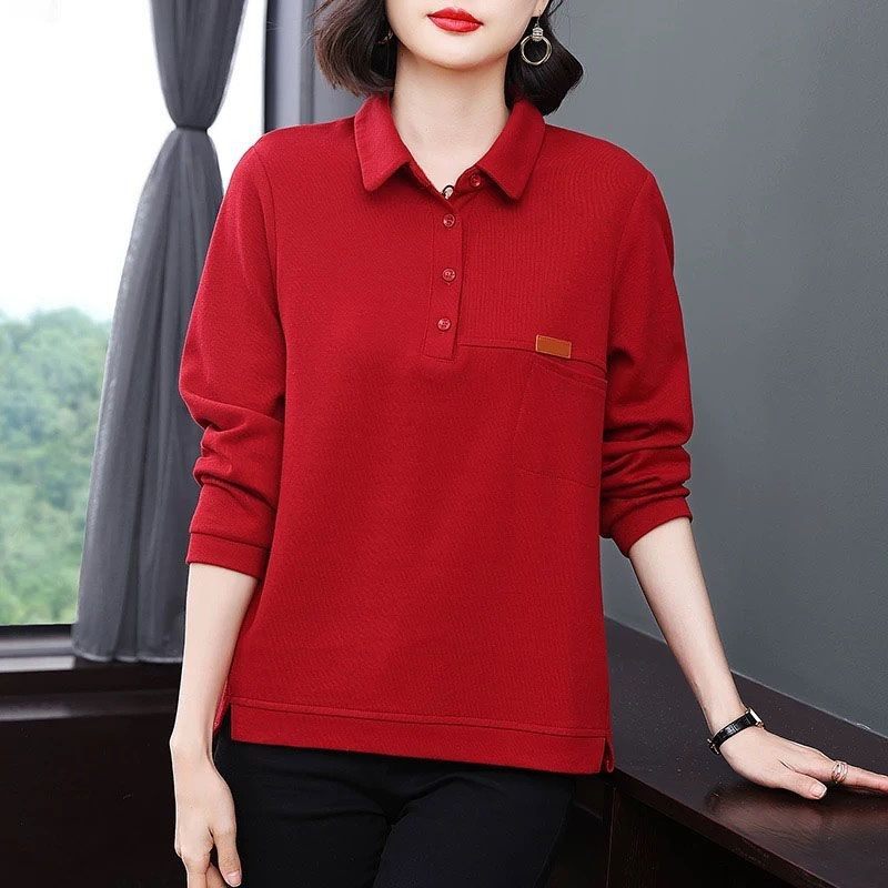 【芭拉婷】翻领卫衣T恤衫中年妈妈装2025新款打底衫长袖女休闲宽,女装/女士精品,T恤,淘宝优惠券,粉丝福利购,淘宝优惠卷