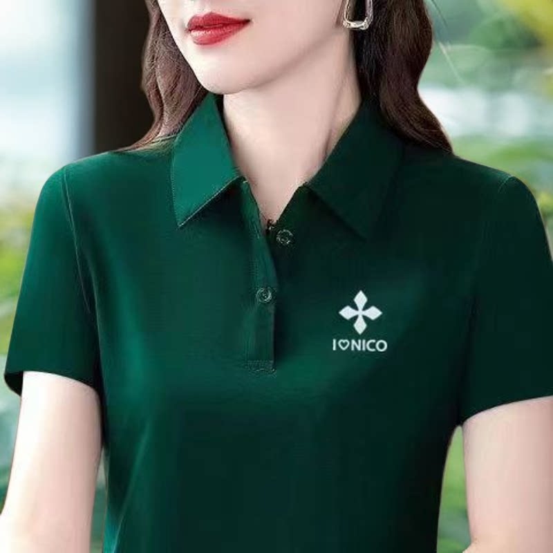 新款翻领夏季短袖T恤女装中年Polo衫运动大码衣服女百搭休闲上衣