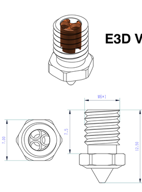 3d打印机配件 E3D V6硬化钢喷嘴CHT克隆高流量喷头耐磨耐高温喷嘴