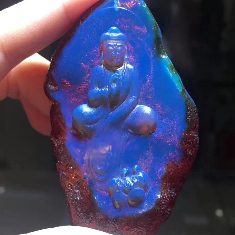 多米尼加净水红皮蓝珀挂件天然琥珀之王净水幽蓝把件挂件