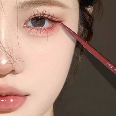 破碎感红棕下至！红色眼线胶笔防水不晕染持久极细彩色卧蚕初学者