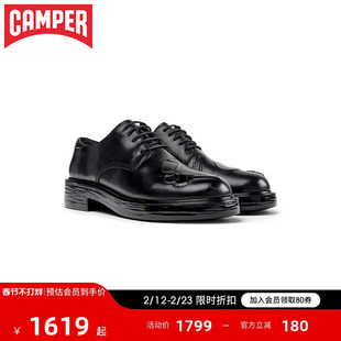 Camper看步女鞋Dean黑色真皮系带休闲风德比鞋通勤舒适不累脚皮鞋