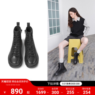 复古系带短靴皮靴 厚底马丁靴黑色经典 Camper看步女鞋 Brutus新款