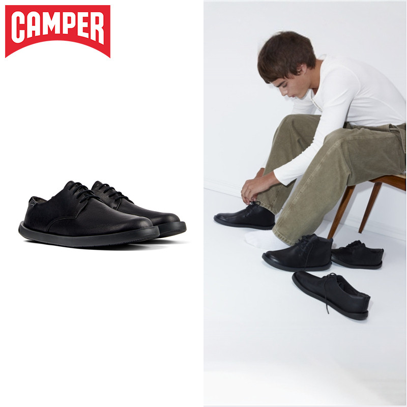 Camper看步男鞋Wagon通勤商务正装皮鞋休闲复古黑色百搭德比鞋