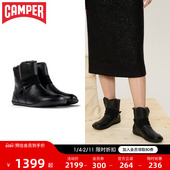 Cami冬季 Camper看步女鞋 Peu 加绒保暖靴黑色复古平底短靴雪地靴