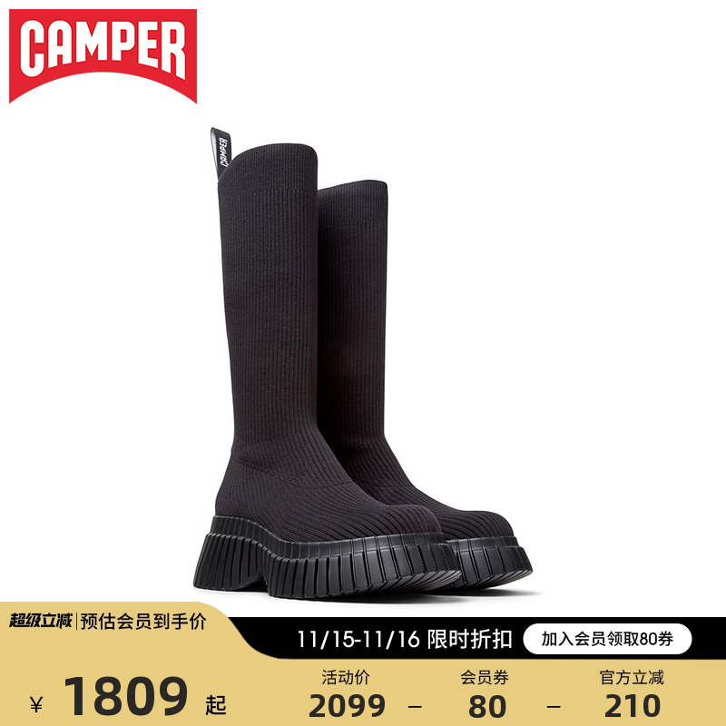 Camper看步女鞋Pix BCN高筒保暖靴时尚潮流圆头靴厚底增高袜靴