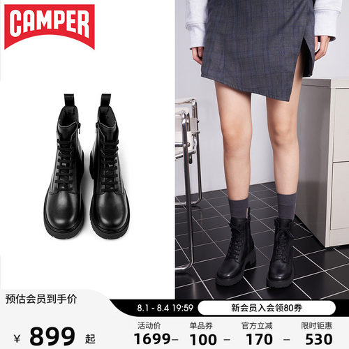 绑带时装靴粗跟女鞋Camper法式