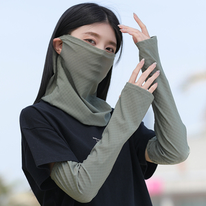 二件套冰丝头巾骑行面罩防晒围脖袖套开车户外钓鱼运动面巾冰袖女