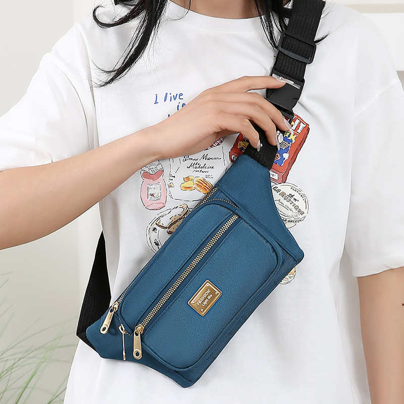 休闲简约新款女士胸包斜挎包轻便防水外出运动腰包生意收银零钱包