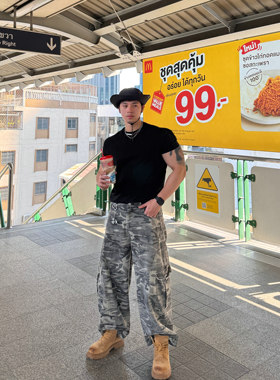 PS美式复古反腰头迷彩弯刀工装裤