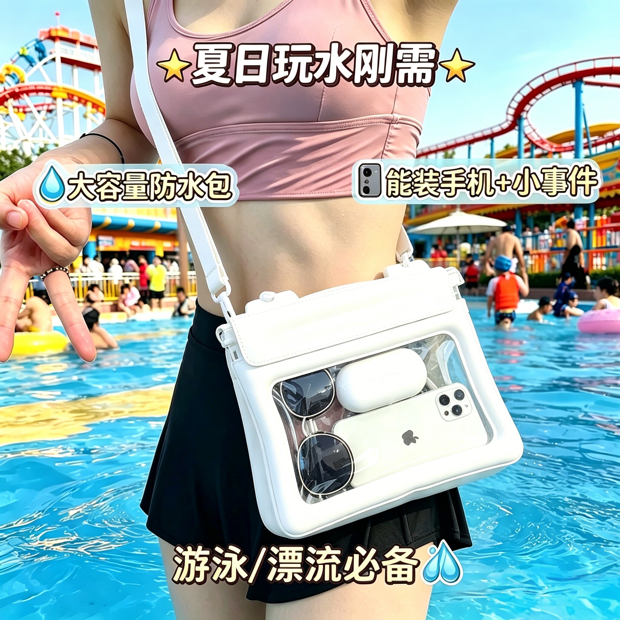 超大号手机防水袋海边游泳防水收纳包大容量可触屏漂流斜挎腰包